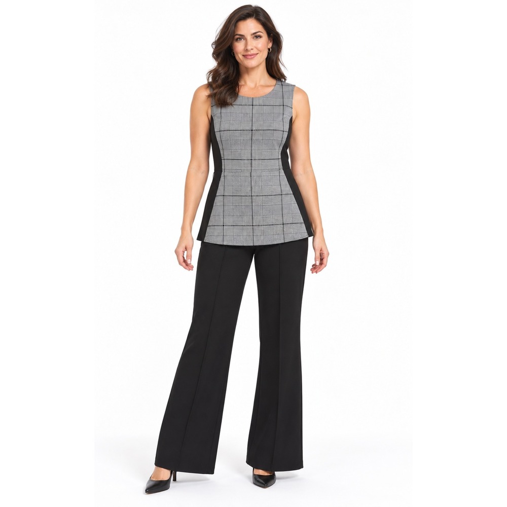 New York & Company Jumpsuits Glen Plaid Peplum Black Women M Office Chic